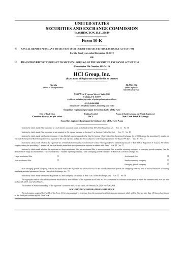 Miniature HCI Group
 10-K Rapport annuel 2019