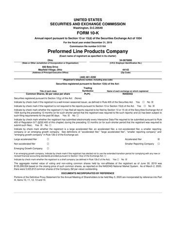 Thumbnail Preformed Line Products 10-K Annual Report 2019