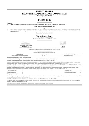 Thumbnail Vaccinex 10-K Annual Report 2019