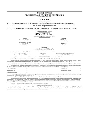 Thumbnail SCYNEXIS 10-K Annual Report 2019