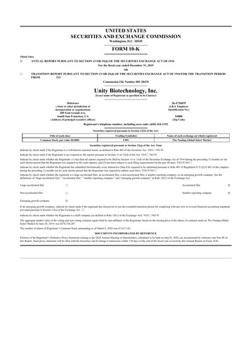 Vorschaubild Unity Biotechnology
 10-K Jahresbericht 2019
