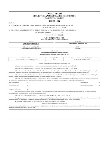 Thumbnail Cue Biopharma 10-K Annual Report 2019