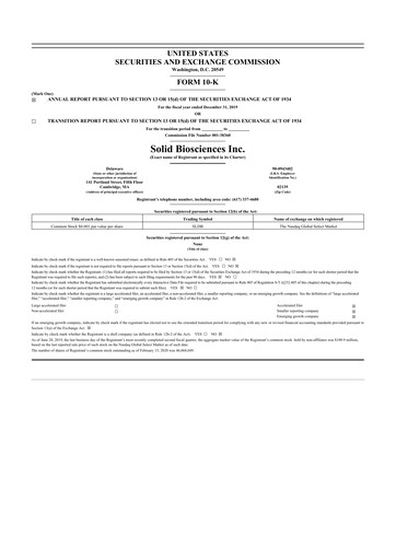Thumbnail Solid Biosciences
 10-K Annual Report 2019