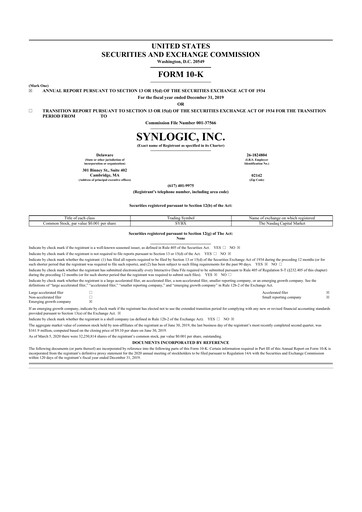 Thumbnail Synlogic 10-K Annual Report 2019