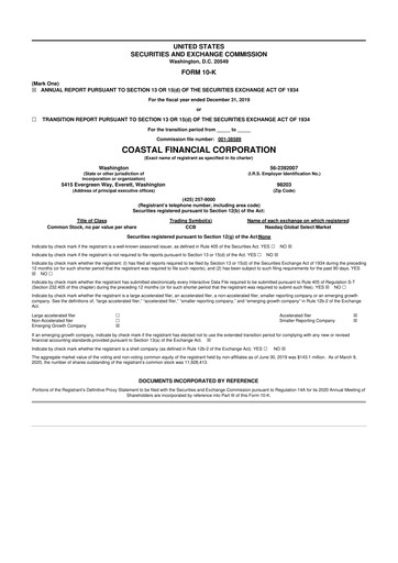 Thumbnail Coastal Financial Corporation 10-K Annual Report 2019