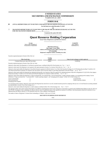 Thumbnail Quest Resource Holding 10-K Annual Report 2019