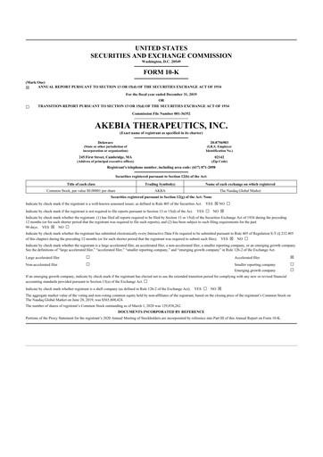 Thumbnail Akebia Therapeutics 10-K Annual Report 2019