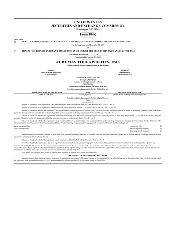 Thumbnail Aldeyra Therapeutics
 10-K Annual Report 2019