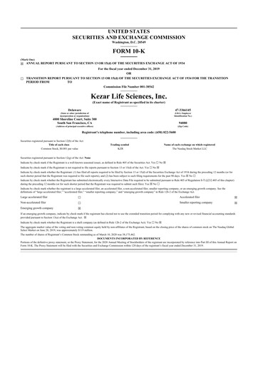 Thumbnail Kezar Life Sciences 10-K Annual Report 2019