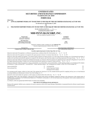 Miniature Mid Penn Bancorp 10-K Rapport annuel 2019
