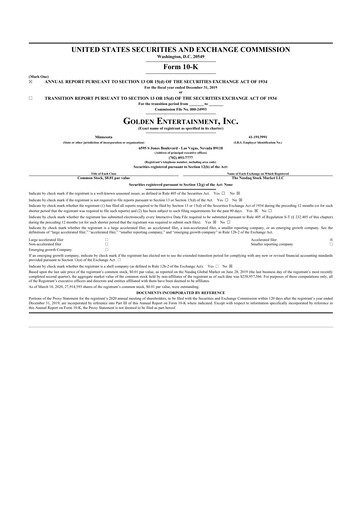 Thumbnail Golden Entertainment
 10-K Annual Report 2019