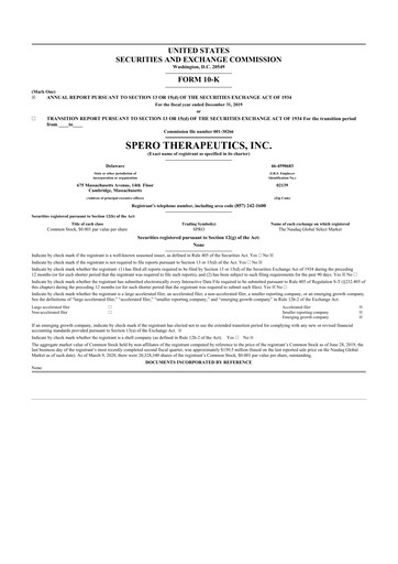 Thumbnail Spero Therapeutics 10-K Annual Report 2019