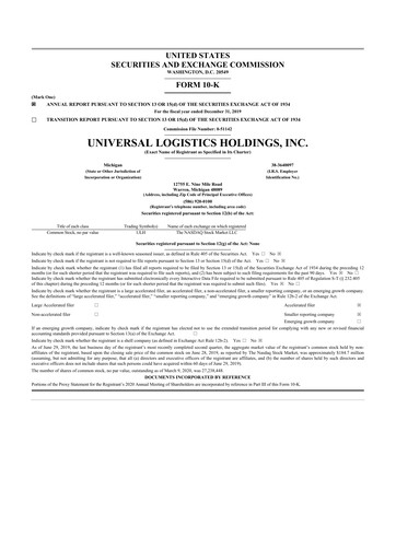 Thumbnail Universal Logistics Holdings 10-K Annual Report 2019