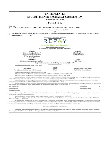 Thumbnail Repay Holdings 10-K Annual Report 2019
