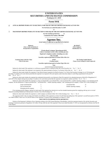 Thumbnail Agenus
 10-K Annual Report 2019