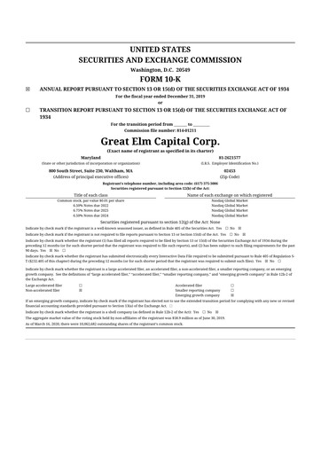 Thumbnail Great Elm Capital
 10-K Annual Report 
