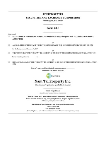 Thumbnail Nam Tai Property 20-F Annual Report 2019
