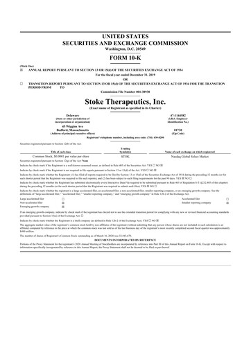 Thumbnail Stoke Therapeutics 10-K Annual Report 2019