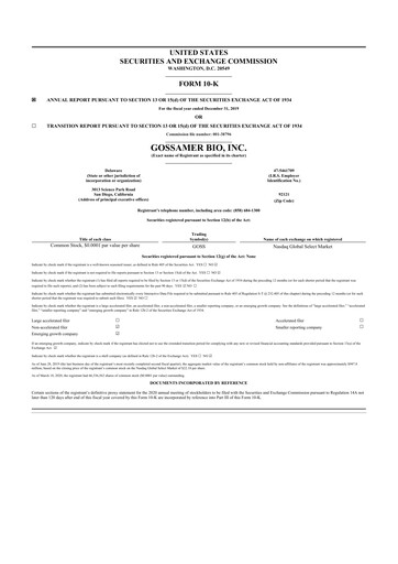 Thumbnail Gossamer Bio 10-K Annual Report 2019