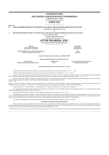 Thumbnail aTyr Pharma 10-K Annual Report 2019