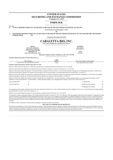 Vorschaubild Cabaletta Bio 10-K Jahresbericht 2019