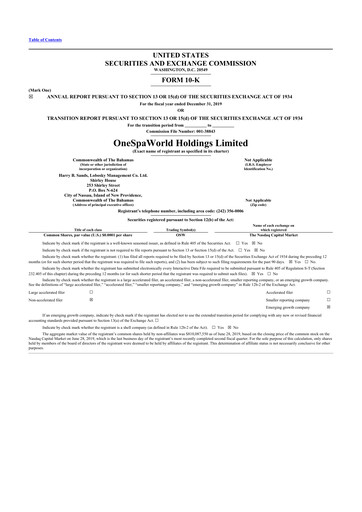 Thumbnail OneSpaWorld 10-K Annual Report 2019