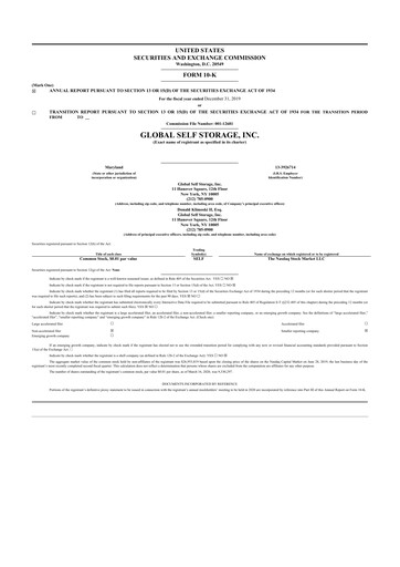 Vorschaubild Global Self Storage 10-K Jahresbericht 2019