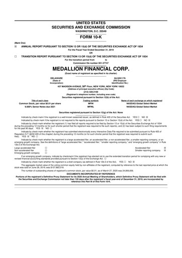 Thumbnail Medallion Financial Corp. 10-K Annual Report 2019