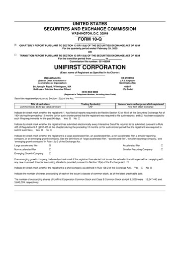 Thumbnail UniFirst 10-Q Quarterly Report FY2020 