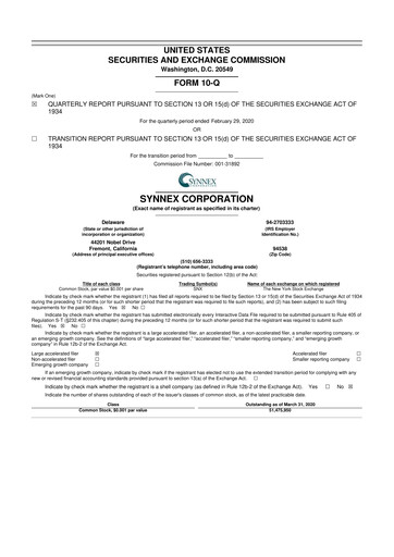 Vorschaubild TD Synnex 10-Q Quartalsbericht 2020 
