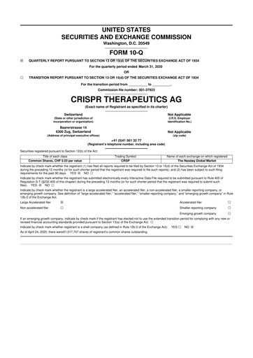Thumbnail CRISPR Therapeutics 10-Q Quarterly Report FY2020 