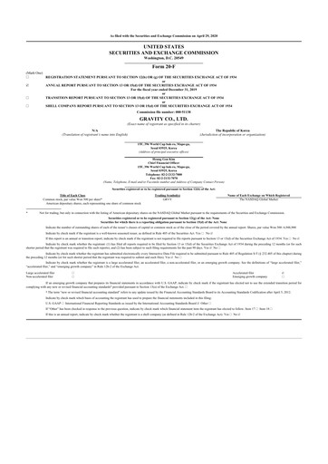 Thumbnail Gravity Co. 20-F Annual Report 2019