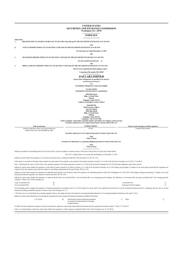Thumbnail Zai Lab 20-F Annual Report 2019