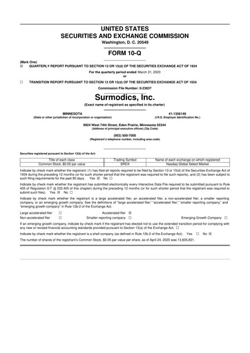 Thumbnail SurModics 10-Q Quarterly Report FY2020 