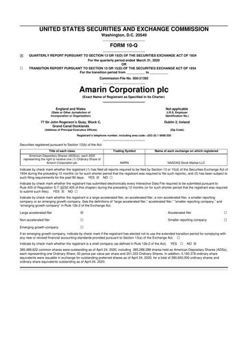 Thumbnail Amarin Corporation
 10-Q Quarterly Report FY2020 