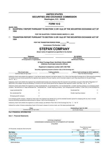 Thumbnail Stepan Company
 10-Q Quarterly Report FY2020 