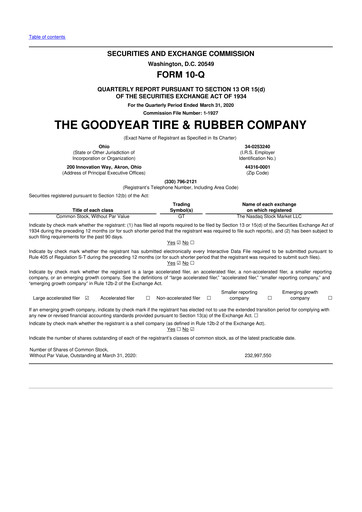 Thumbnail Goodyear 10-Q Quarterly Report FY2020 