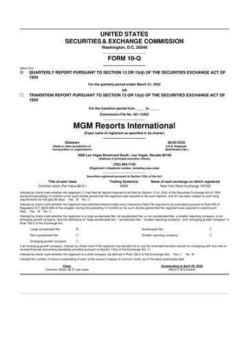 Thumbnail MGM Resorts

 10-Q Quarterly Report FY2020 