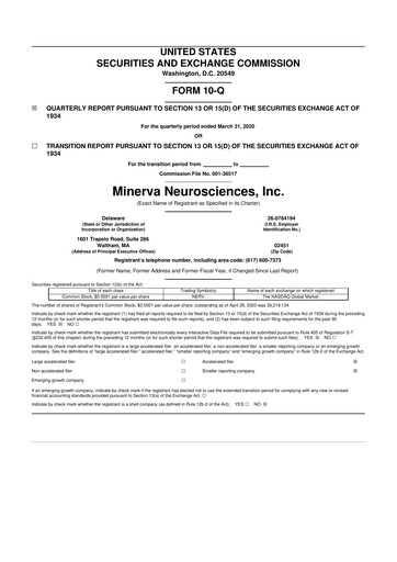 Vorschaubild Minerva Neurosciences
 10-Q Quartalsbericht  