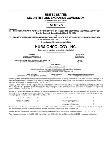 Thumbnail Kura Oncology
 10-Q Quarterly Report FY2020 