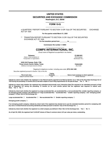 Thumbnail CompX International 10-Q Quarterly Report FY2020 