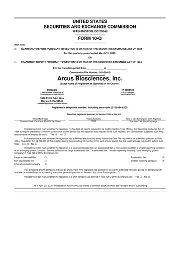 Thumbnail Arcus Biosciences
 10-Q Quarterly Report FY2020 