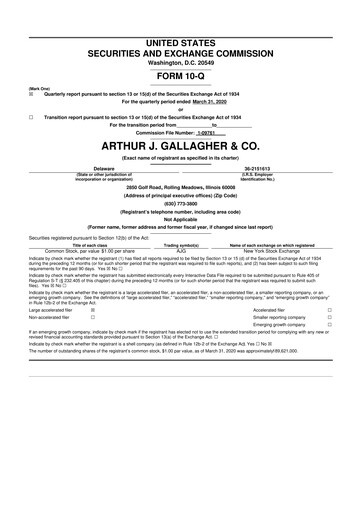 Thumbnail Arthur J. Gallagher & Co.
 10-Q Quarterly Report FY2020 