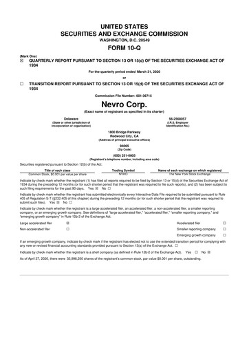 Thumbnail Nevro
 10-Q Quarterly Report FY2020 