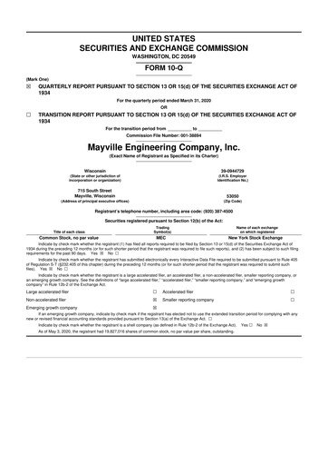 Thumbnail Mayville Engineering Company 10-Q Quarterly Report FY2020 