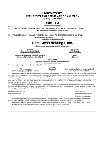 Vorschaubild UCT (Ultra Clean Holdings) 10-Q Quartalsbericht 2020 