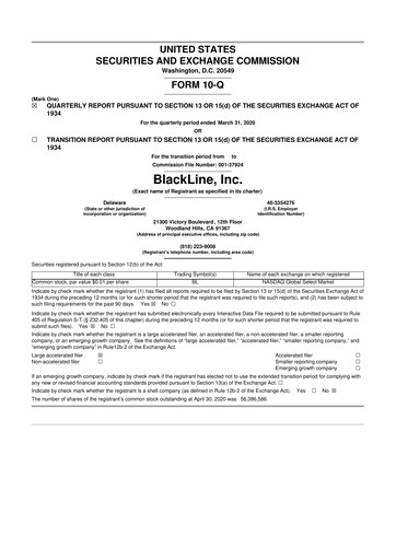 Miniature BlackLine 10-Q Rapport trimestriel 2020 
