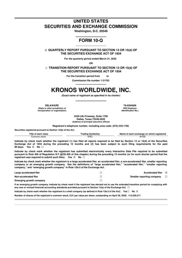 Thumbnail Kronos Worldwide 10-Q Quarterly Report FY2020 