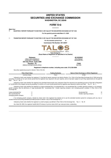 Thumbnail Talos Energy 10-Q Quarterly Report FY2020 