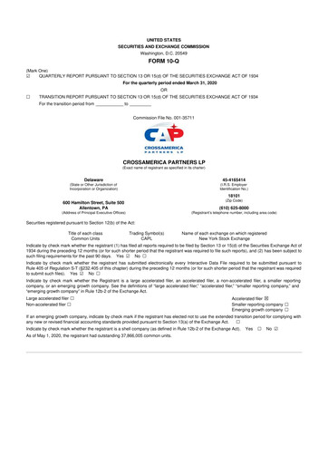 Thumbnail CrossAmerica Partners 10-Q Quarterly Report FY2020 